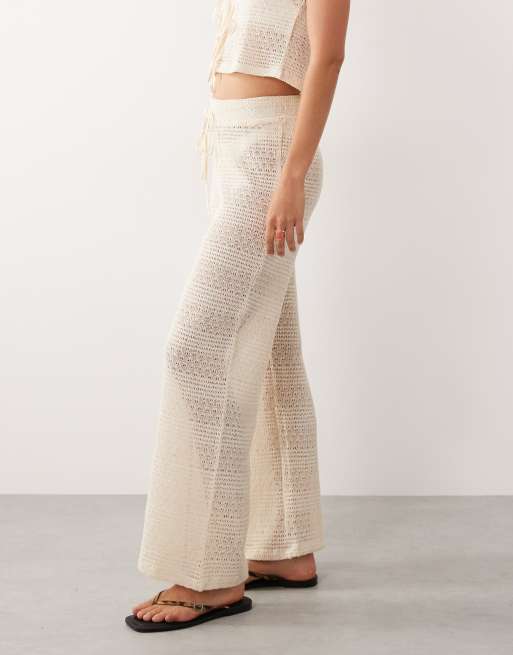 Esmée crochet tie front beach pants in beige, 3 of 5