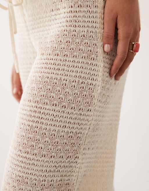 Esmee crochet tie front beach trousers in beige, 5 of 5