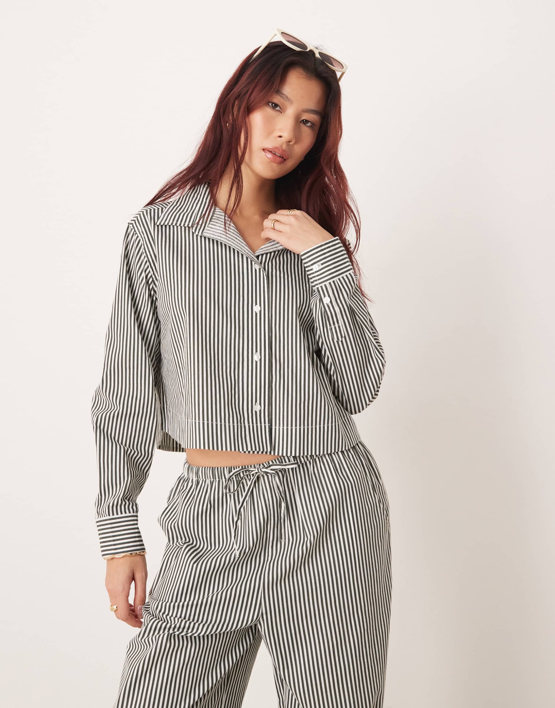 esmee crop beach shirt in green stripe - part of a set
