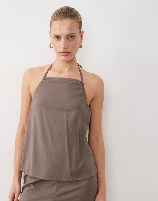 Esmée - Crop top d’ensemble de plage à bretelles nouées - Marron, 3 de 4