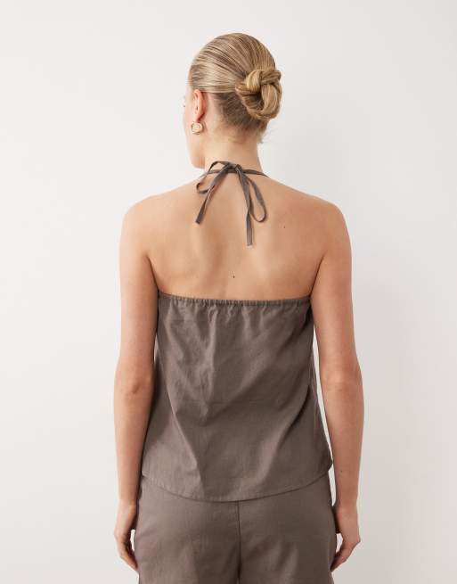 Esmée - Crop top d’ensemble de plage à bretelles nouées - Marron, 4 de 4