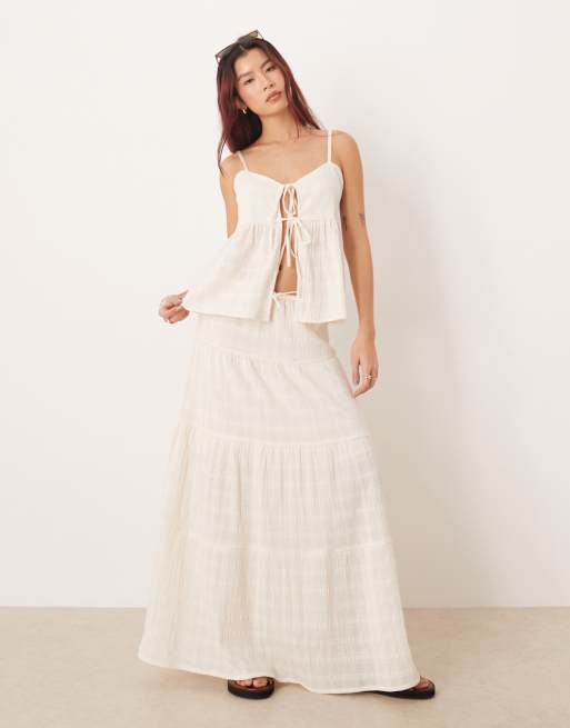 Esmée - Cropped strandtop met gestrikte voorkant in crème, deel van co-ord set, 2 van 4