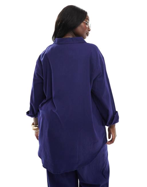 Esmee Curve - Blå strandskjorte med lange ærmer i hørlook - Kun hos ASOS, 4 af 4