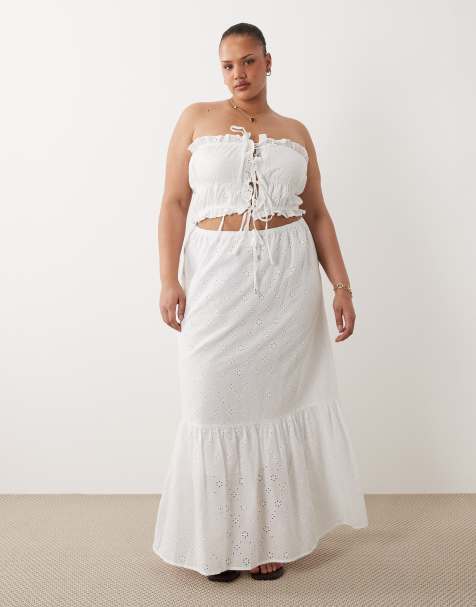 Esmee Curve broderie maxi skirt set in white - view 1