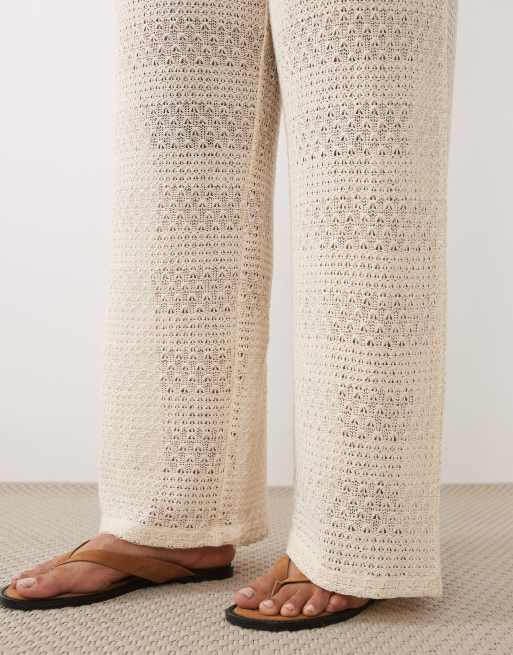 Esmee Curve crochet tie front beach trousers in beige, 3 of 5