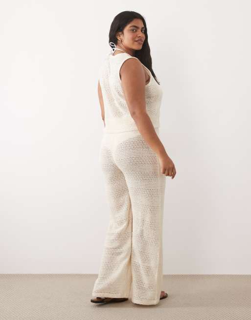 Esmee Curve crochet tie front beach trousers in beige, 5 of 5