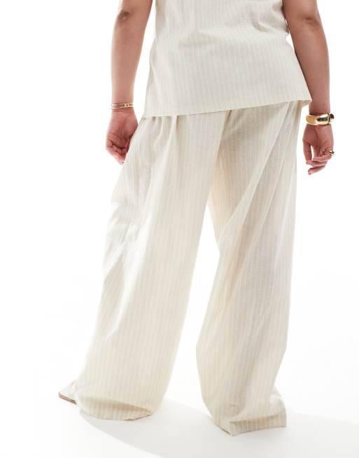 Esmee Curve Exclusive beach pants in beige and white stripe - part of a set, 3 of 5