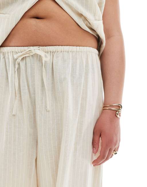Esmee Curve Exclusive beach pants in beige and white stripe - part of a set, 4 of 5
