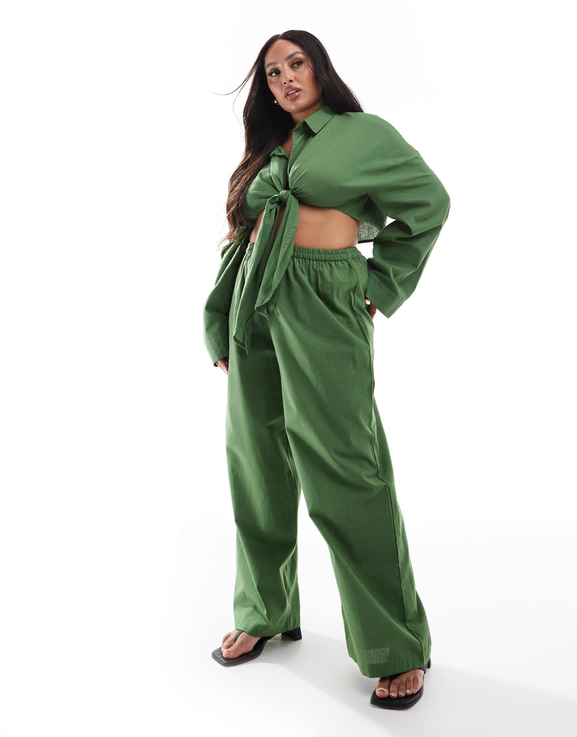 esmee curve exclusive beach pants in olive - part of a set