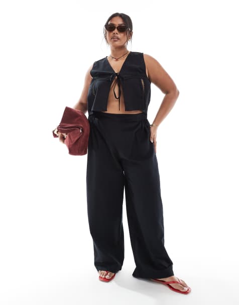 Esmee Curve Exclusive beach trouser co-ord in black - view 1