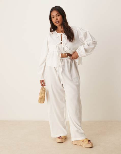 Esmee Curve Exclusive beach trouser co-ord in white - view 1