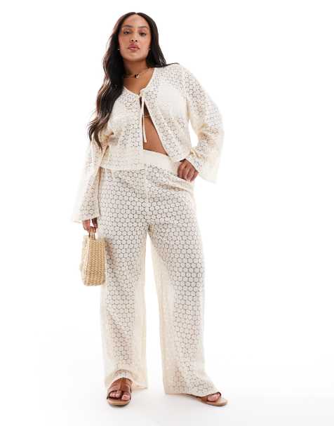 Esmee Curve Exclusive crochet beach co-ord in cream - view 1