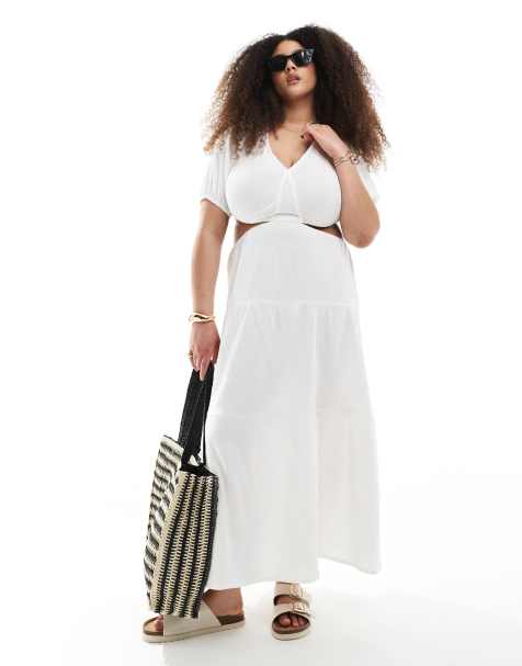 Esmee Curve Exclusive cut out maxi tiered beach dress in white - view 1