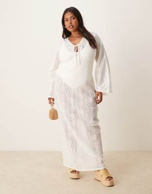Esmee Curve Exclusive knit beach maxi dress in white - view 1