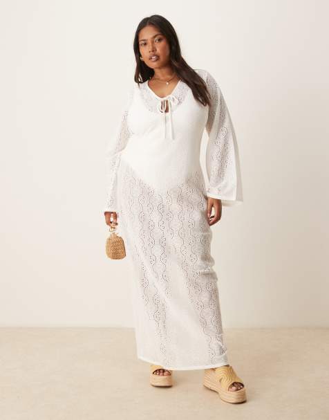 Esmee Curve Exclusive knit maxi beach dress in white - view 1