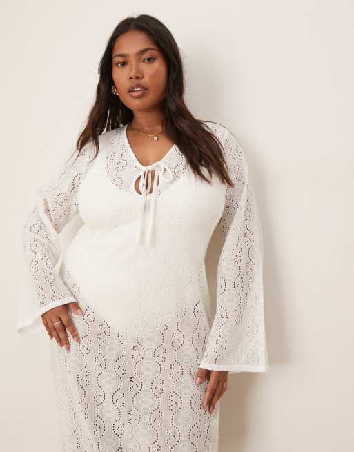 Esmee Curve Exclusive knit maxi beach dress in white, 2 of 4