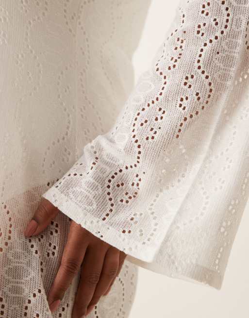 Esmee Curve Exclusive knit maxi beach dress in white, 3 of 4