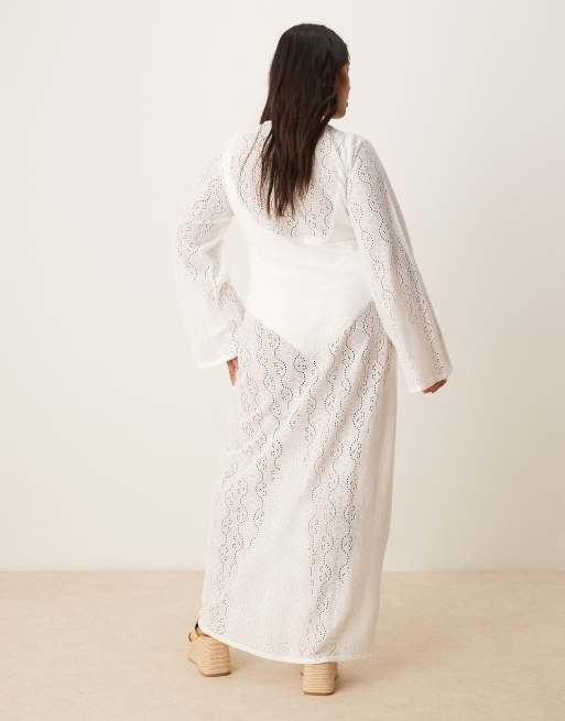 Esmee Curve Exclusive knit maxi beach dress in white, 4 of 4