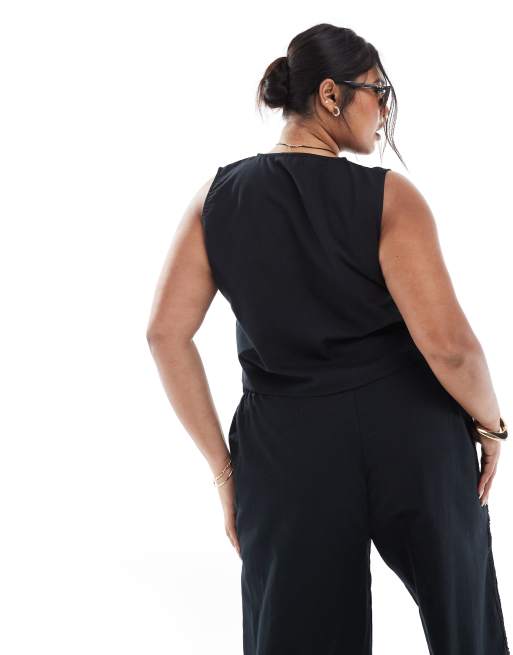 Esmee Curve Exclusive lace panel vest in black - part of a set, 4 of 4
