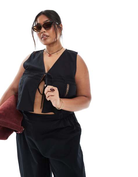 Esmee Curve Exclusive lace panel waistcoat in black (part of a set) - view 1