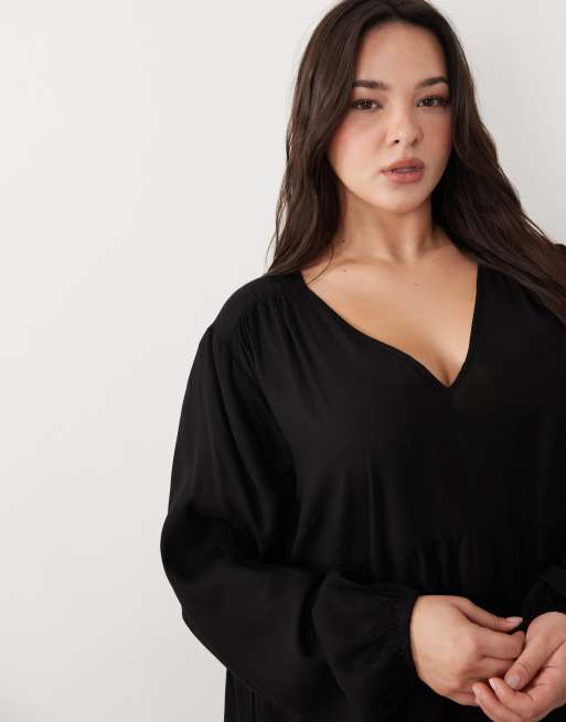 Esmee Curve Exclusive mini tiered smock summer dress with long sleeve in  black | ASOS