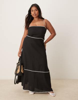 Exclusive rick rack maxi beach dress in black and white-Multi