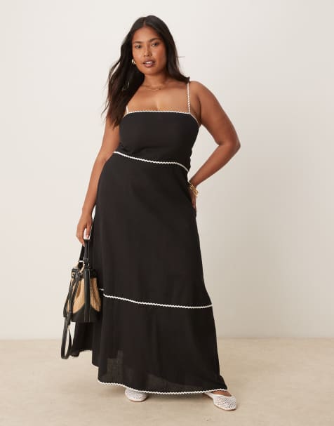 Esmee Curve Exclusive rick rack maxi beach dress in black and white - view 1