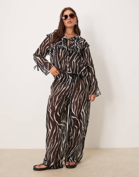 Esmee Curve Exclusive sheer beach pants in zebra - view 1