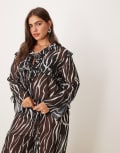 [Esmee Curve] Esmée Curve Exclusive sheer beach top with bow tie sleeves in zebra-Multi 22 Black and white