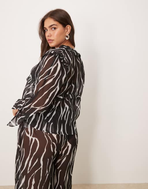 Esmee Curve Exclusive sheer beach top with bow tie sleeves in zebra, 4 of 4