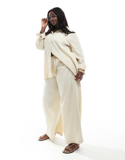 Esmee Curve Exclusive textured beach pants in stone - part of a set - view 1