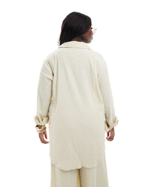 Esmee Curve Exclusive textured beach shirt in stone (part of a set), 4 of 4