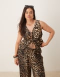 [Esmee Curve] Esmee Curve Exclusive tie-front detail beach crop top in leopard (Part of a set)-Multi 26 Leopard