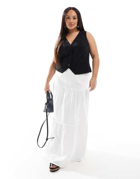 Esmee Curve Exclusive tiered maxi beach skirt in white - view 1