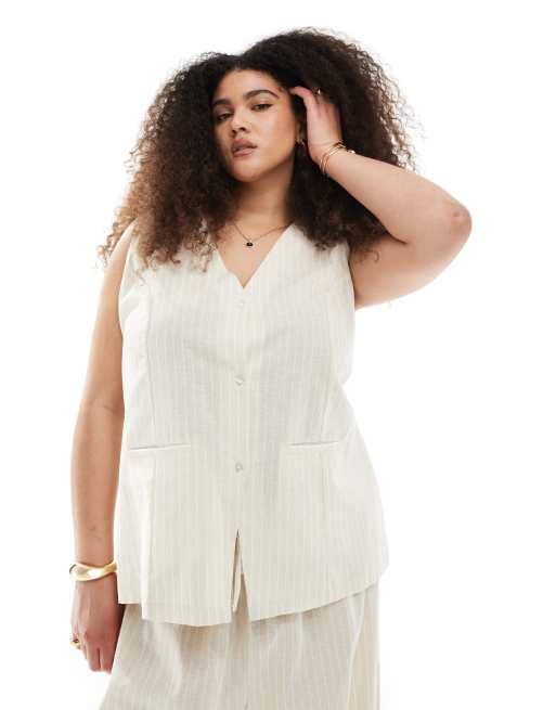 Esmee Curve Exclusive waistcoat in beige and white stripe (part of a set)
