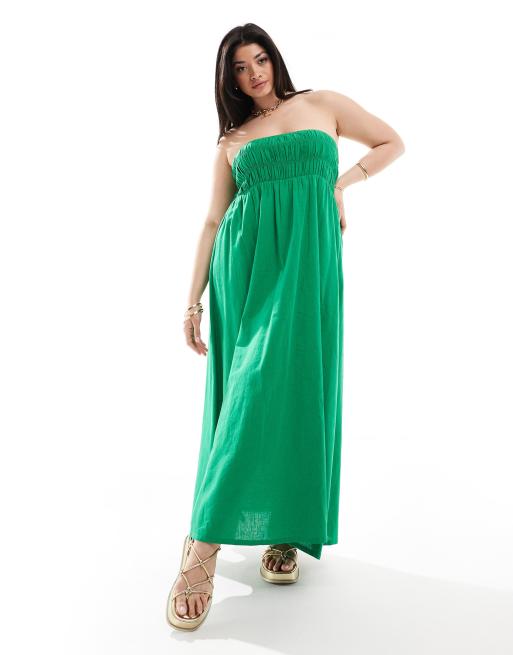 Esmée Curve – Gerafftes Maxi-Strandkleid in Grün