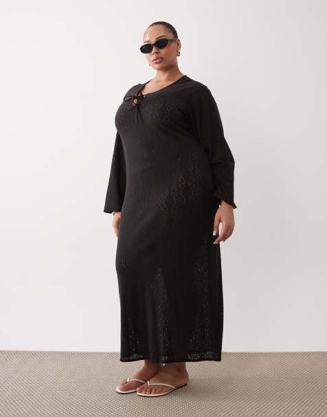 Esmée Curve knit beach midaxi dress in black - view 1