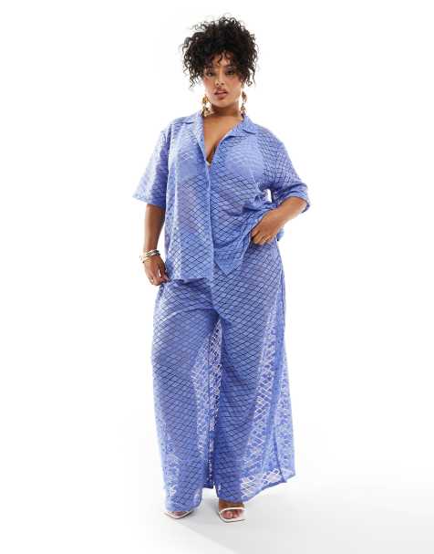Esmee Curve knit beach trouser co-ord in dusty blue - view 1