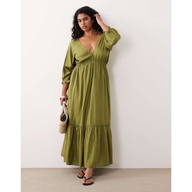 olive green summer maxi dress Boho Maxi Dress with Buttons Olive Green Soft Muslin Cotton, Short sleeved Summer Dress long, Ibiza Festival Hippie Dress Button Down