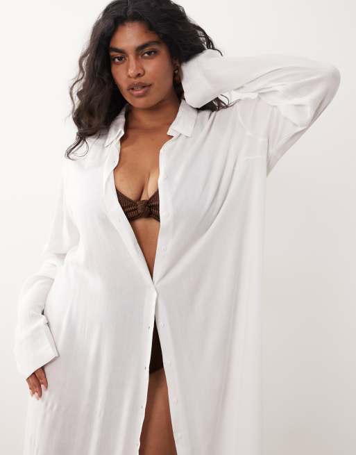 Esmee Curve maxi beach shirt summer dress in white , 2 of 4