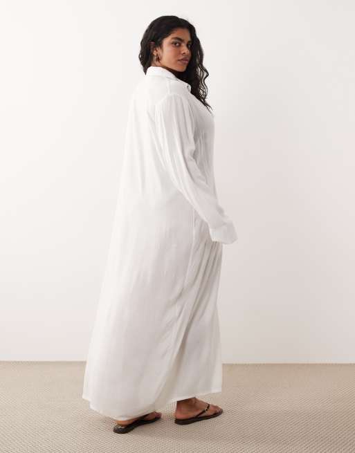 maxi beach shirt dress Debbie Katz Nila Maxi Shirt Dress White  White Women's Dress XL