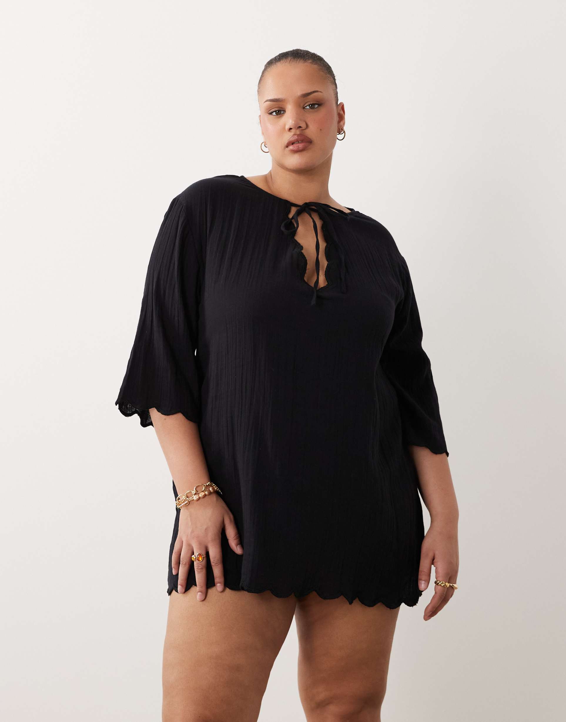 esmée curve mini dress beach cover up in black