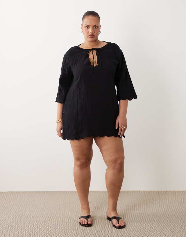 black beach mini dress Esmée Curve cover up in new-site shimmering sequin embellishments Size:US 6 / UK10 Girls Red White &