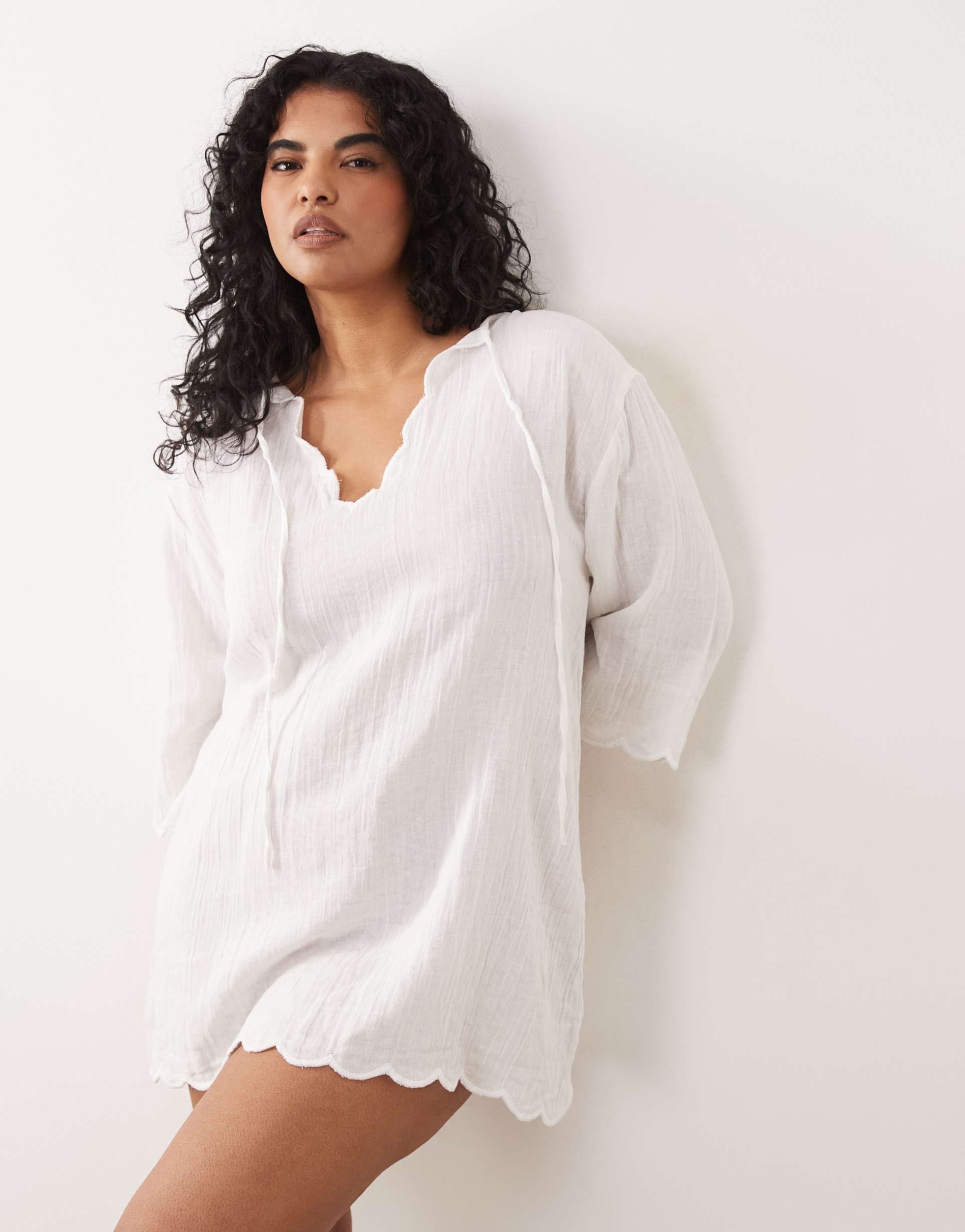 esmée curve mini dress beach cover up in white