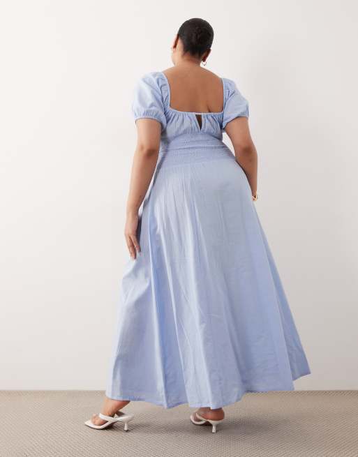Esmée Curve – Mini-Strandkleid in Hellblau mit Puffärmeln und Schnürung am Ausschnitt, 2 von 4