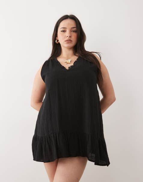 Esmée Curve – Mini-Strandkleid in Schwarz mit gebundenen Trägern - view 1