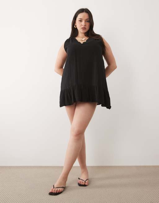Esmée Curve – Mini-Strandkleid in Schwarz mit gebundenen Trägern, 3 von 4