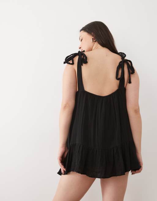 Esmée Curve – Mini-Strandkleid in Schwarz mit gebundenen Trägern, 4 von 4