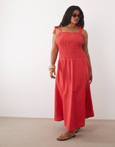 Esmee Curve - Mouwloze maxi strandjurk met afwerking in rood - view 1