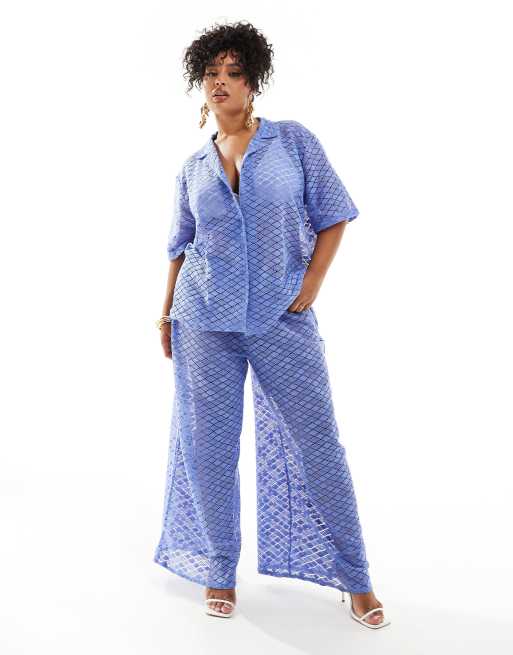 Esmee Curve oversized knit beach shirt in dusty blue (part of a set), 3 of 4
